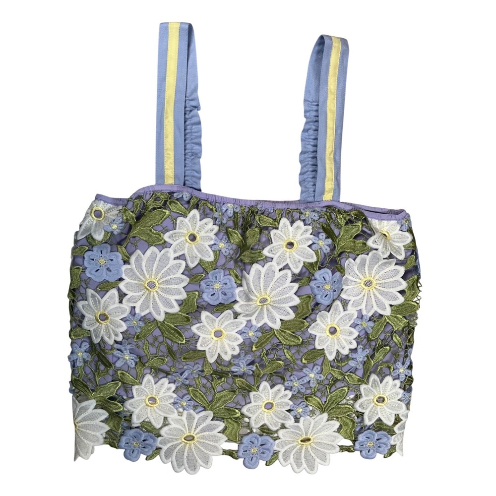 Current Air Lavender, White and Green Floral Lace Cropped Camisole